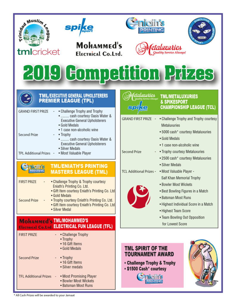 TML Cricket 2019 Competition Prizes